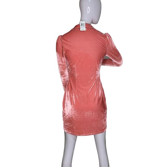 MINKPINK NWT Collared Mini Dress Long Sleeve Front Buttons Closure Blush Size M - Picture 9 of 13